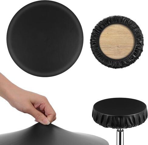 2Pcs Stool Covers Round, Waterproof Bar Stool Seat Covers with Elastic Bands, Round Chair Cover for Home Bar Hotel Market, Fit for 14-16 Inch Bars Chair (Black) in Kuwait