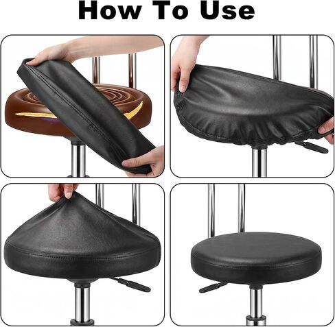 2Pcs Stool Covers Round, Waterproof Bar Stool Seat Covers with Elastic Bands, Round Chair Cover for Home Bar Hotel Market, Fit for 14-16 Inch Bars Chair (Black) in Kuwait