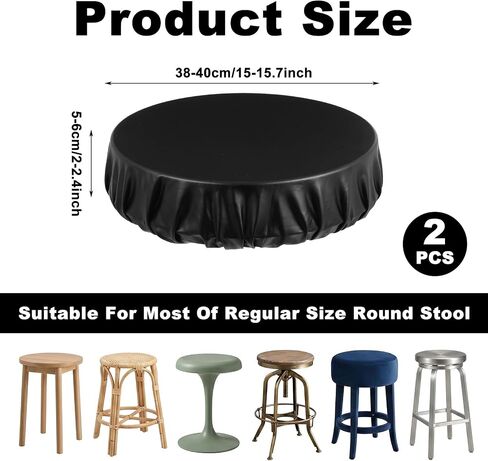 2Pcs Stool Covers Round, Waterproof Bar Stool Seat Covers with Elastic Bands, Round Chair Cover for Home Bar Hotel Market, Fit for 14-16 Inch Bars Chair (Black) in Kuwait