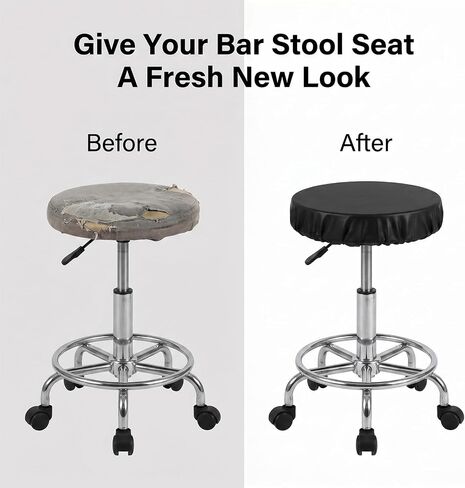 2Pcs Stool Covers Round, Waterproof Bar Stool Seat Covers with Elastic Bands, Round Chair Cover for Home Bar Hotel Market, Fit for 14-16 Inch Bars Chair (Black) in Kuwait