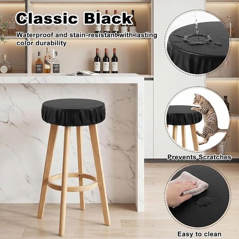 2Pcs Stool Covers Round, Waterproof Bar Stool Seat Covers with Elastic Bands, Round Chair Cover for Home Bar Hotel Market, Fit for 14-16 Inch Bars Chair (Black) in Kuwait