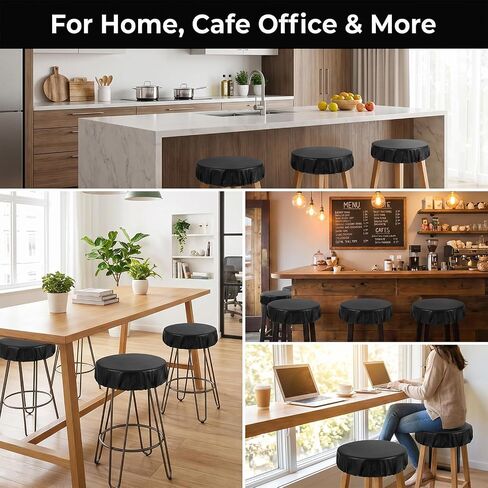2Pcs Stool Covers Round, Waterproof Bar Stool Seat Covers with Elastic Bands, Round Chair Cover for Home Bar Hotel Market, Fit for 14-16 Inch Bars Chair (Black) in Kuwait