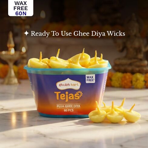 Shubhkart Tejas Ghee Wicks for Pooja 60 pcs for Home and Mandir Readymade ghee jyot Indian Housewarming Return Gift Items Puja Accessories. Diwali Diya in Saudi Arabia