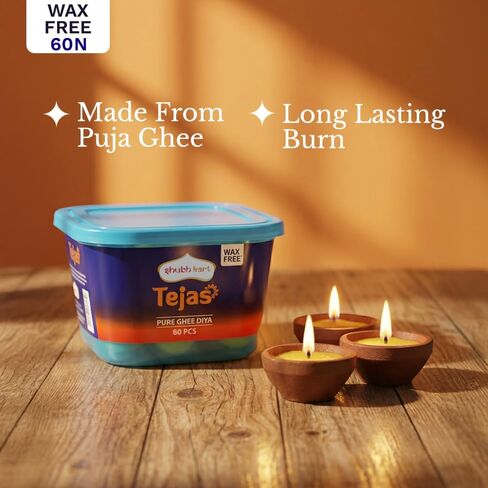 Shubhkart Tejas Ghee Wicks for Pooja 60 pcs for Home and Mandir Readymade ghee jyot Indian Housewarming Return Gift Items Puja Accessories. Diwali Diya in Saudi Arabia