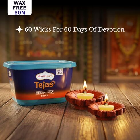 Shubhkart Tejas Ghee Wicks for Pooja 60 pcs for Home and Mandir Readymade ghee jyot Indian Housewarming Return Gift Items Puja Accessories. Diwali Diya in Saudi Arabia