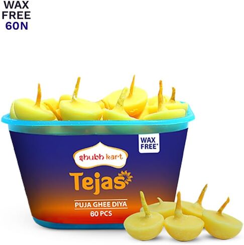 Shubhkart Tejas Ghee Wicks for Pooja 60 pcs for Home and Mandir Readymade ghee jyot Indian Housewarming Return Gift Items Puja Accessories. Diwali Diya in Saudi Arabia