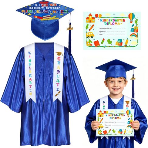 2026 Kindergarten Graduation Gown Cap Set - 4 Pack Complete with Stole, Tassel & Diploma for Preschool Ceremony in Saudi Arabia