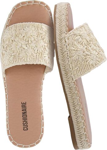CUSHIONAIRE Bolero Sandals for Women, Woven Raffia Slide with Jute Sole, Floral Straw Detail and Memory Foam in Kuwait