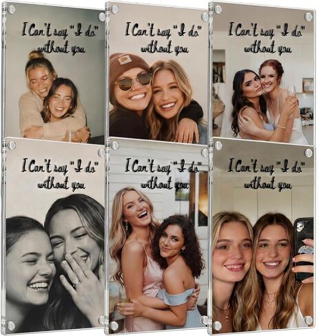 Ripeng 6 Pack Bridesmaid Proposal Gift Magnetic Picture Frame 4 x 6 Inch Double-sided Acrylic I Can't Say i Do Without You Bridesmaid Gift for Bridal Shower Women Bachelorette Party Supplies in Kuwait