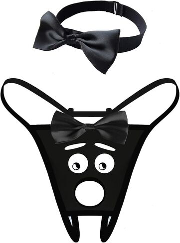 Men's Sexy G-string Thongs Underwear with Bowtie, Funny Pattern Valentines Lingerie in Saudi Arabia