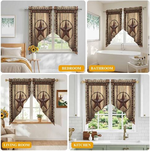 Western Farmhouse Swag Curtains 36 Inch Length 2 Panels Set,Primitive Rustic Country Retro Texas Star Semi-Sheer Curtain Drapes Rod Pocket Valance For Kitchen,Living Room,Bedroom,Cafe Window 56"Wx36"L in Saudi Arabia