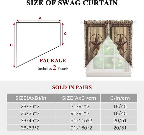 Western Farmhouse Swag Curtains 36 Inch Length 2 Panels Set,Primitive Rustic Country Retro Texas Star Semi-Sheer Curtain Drapes Rod Pocket Valance For Kitchen,Living Room,Bedroom,Cafe Window 56"Wx36"L in Saudi Arabia
