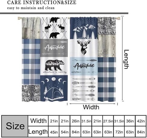 Cabin Curtains, Moose Bear Animal Blue Navy White Plaid Woodland Cabin Farmhouse Window Treatments, Rod Pocket Thermal Insulated Drapes 2 Panel Sets for Bedroom Living Room, 42"W X 45"L【Decor】 in Saudi Arabia