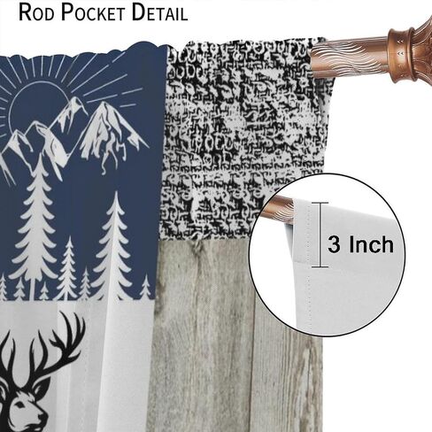 Cabin Curtains, Moose Bear Animal Blue Navy White Plaid Woodland Cabin Farmhouse Window Treatments, Rod Pocket Thermal Insulated Drapes 2 Panel Sets for Bedroom Living Room, 42"W X 45"L【Decor】 in Saudi Arabia