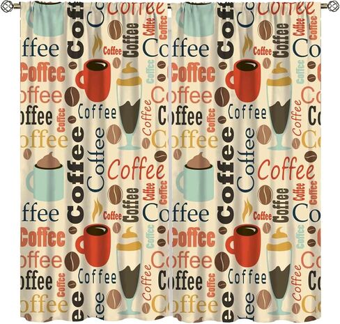 Coffee Kitchen Curtains, Coffee Kitchen Decor, Coffee Curtains for Kitchen, Rod Pocket Vintage Rustic Drink Dessert Cafe Bean Latte Window Treatment Drapes Fabric Set 2 Panels 42 x 45 Inch in Saudi Arabia