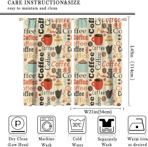 Coffee Kitchen Curtains, Coffee Kitchen Decor, Coffee Curtains for Kitchen, Rod Pocket Vintage Rustic Drink Dessert Cafe Bean Latte Window Treatment Drapes Fabric Set 2 Panels 42 x 45 Inch in Saudi Arabia
