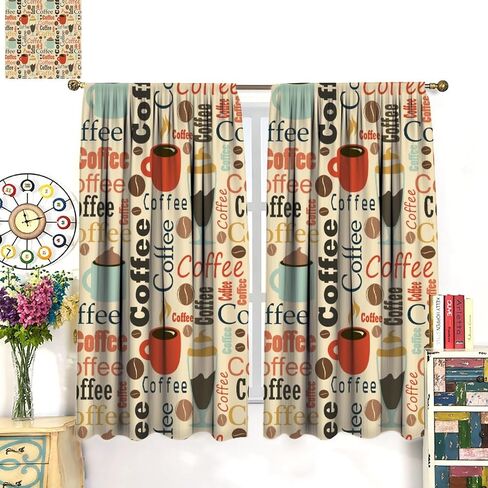 Coffee Kitchen Curtains, Coffee Kitchen Decor, Coffee Curtains for Kitchen, Rod Pocket Vintage Rustic Drink Dessert Cafe Bean Latte Window Treatment Drapes Fabric Set 2 Panels 42 x 45 Inch in Saudi Arabia