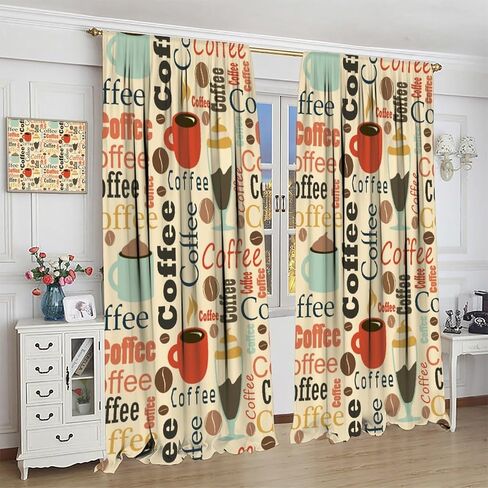 Coffee Kitchen Curtains, Coffee Kitchen Decor, Coffee Curtains for Kitchen, Rod Pocket Vintage Rustic Drink Dessert Cafe Bean Latte Window Treatment Drapes Fabric Set 2 Panels 42 x 45 Inch in Saudi Arabia