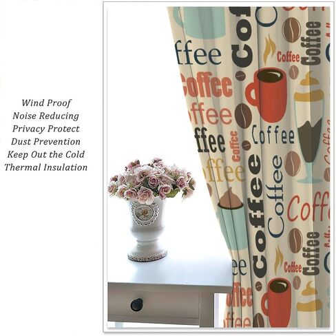 Coffee Kitchen Curtains, Coffee Kitchen Decor, Coffee Curtains for Kitchen, Rod Pocket Vintage Rustic Drink Dessert Cafe Bean Latte Window Treatment Drapes Fabric Set 2 Panels 42 x 45 Inch in Saudi Arabia