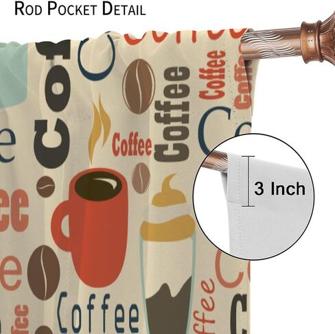 Coffee Kitchen Curtains, Coffee Kitchen Decor, Coffee Curtains for Kitchen, Rod Pocket Vintage Rustic Drink Dessert Cafe Bean Latte Window Treatment Drapes Fabric Set 2 Panels 42 x 45 Inch in Saudi Arabia