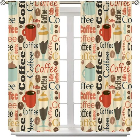 Coffee Kitchen Curtains, Coffee Kitchen Decor, Coffee Curtains for Kitchen, Rod Pocket Vintage Rustic Drink Dessert Cafe Bean Latte Window Treatment Drapes Fabric Set 2 Panels 42 x 45 Inch in Saudi Arabia