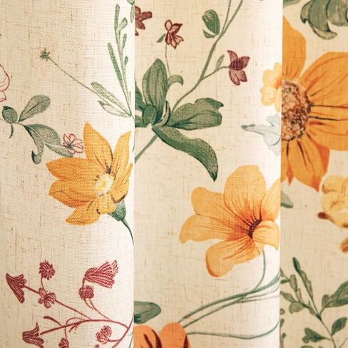 bilin gaier Linen Floral Semi-Blackout Curtains 2-Piece Set,Window Curtains with Metal Grommets,Home Decor Drapes for Living Room,Farmhouse,Dining Room (Each Panel: 94 in X 65 in) - Flowershadow A in Saudi Arabia