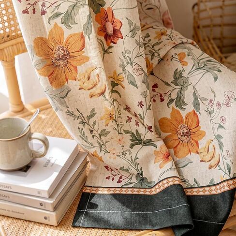 bilin gaier Linen Floral Semi-Blackout Curtains 2-Piece Set,Window Curtains with Metal Grommets,Home Decor Drapes for Living Room,Farmhouse,Dining Room (Each Panel: 94 in X 65 in) - Flowershadow A in Saudi Arabia