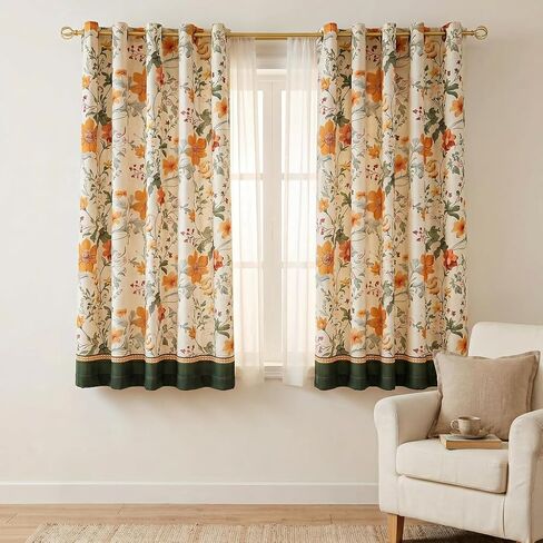 bilin gaier Linen Floral Semi-Blackout Curtains 2-Piece Set,Window Curtains with Metal Grommets,Home Decor Drapes for Living Room,Farmhouse,Dining Room (Each Panel: 94 in X 65 in) - Flowershadow A in Saudi Arabia