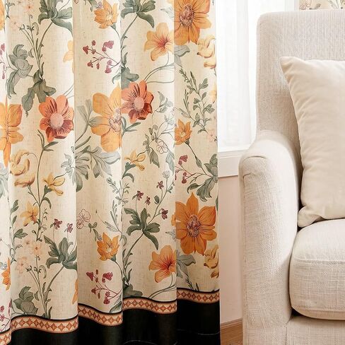 bilin gaier Linen Floral Semi-Blackout Curtains 2-Piece Set,Window Curtains with Metal Grommets,Home Decor Drapes for Living Room,Farmhouse,Dining Room (Each Panel: 94 in X 65 in) - Flowershadow A in Saudi Arabia