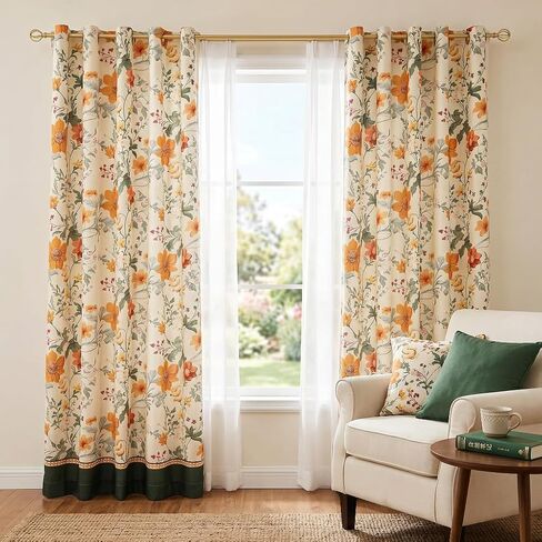 bilin gaier Linen Floral Semi-Blackout Curtains 2-Piece Set,Window Curtains with Metal Grommets,Home Decor Drapes for Living Room,Farmhouse,Dining Room (Each Panel: 94 in X 65 in) - Flowershadow A in Saudi Arabia