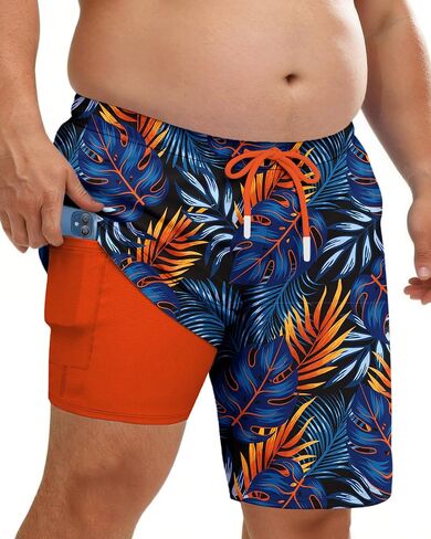 Big and Tall Mens Swim Trunks with Compression Liner 10''Quick Dry Board Shorts Zipper Pocket Bathing Suit (2XL-9XL) in Saudi Arabia