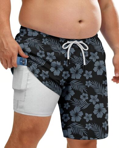 Big and Tall Mens Swim Trunks with Compression Liner 10''Quick Dry Board Shorts Zipper Pocket Bathing Suit (2XL-9XL) in Saudi Arabia