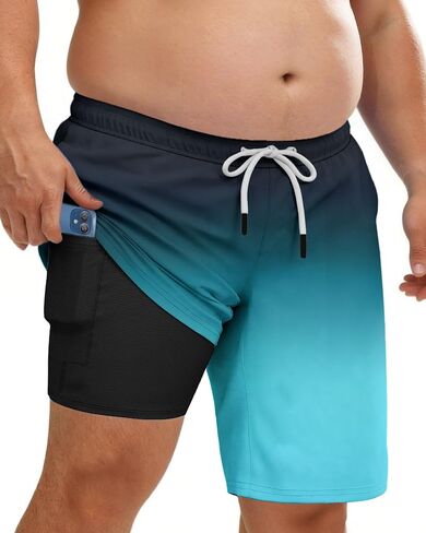 Big and Tall Mens Swim Trunks with Compression Liner 10''Quick Dry Board Shorts Zipper Pocket Bathing Suit (2XL-9XL) in Saudi Arabia