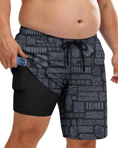 Big and Tall Mens Swim Trunks with Compression Liner 10''Quick Dry Board Shorts Zipper Pocket Bathing Suit (2XL-9XL) in Saudi Arabia