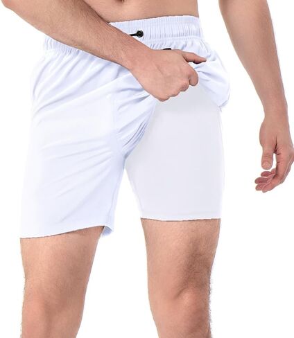 Men's Swim Trunks with Compression Liner Quick Dry Bathing Suit Stretch Beach Board Shorts with Zipper Pockets in Saudi Arabia