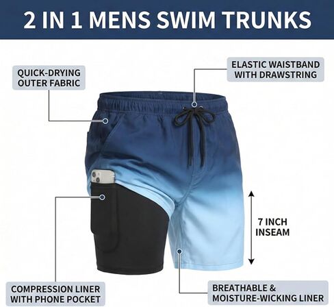 Keevoom Mens Swim Trunks Compression Liner Swimming Shorts Swimwear Quick Dry Swimsuit Bathing Suits Board Shorts in Saudi Arabia