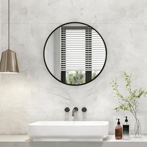 NEWBULIG 20 Inch Round Wall Mirror, Bathroom Mirrors for Over Sink, Matte Metal Framed Circle Vanity Mirror, Wall Decor for Bedroom, Entryway, Anti-Rust, Tempered Glass, Hanging or Leaning, Black in Kuwait