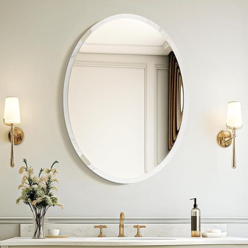USHOWER Bathroom Mirror for Over Sink, 20x28 Inch Oval Frameless Mirror, Beveled and Polished, Decorative Wall Mirror for Bathroom, Bedroom, Vanity, Entryway, Modern and Elegant in Saudi Arabia