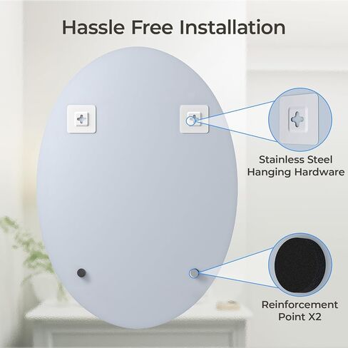 USHOWER Bathroom Mirror for Over Sink, 20x28 Inch Oval Frameless Mirror, Beveled and Polished, Decorative Wall Mirror for Bathroom, Bedroom, Vanity, Entryway, Modern and Elegant in Saudi Arabia