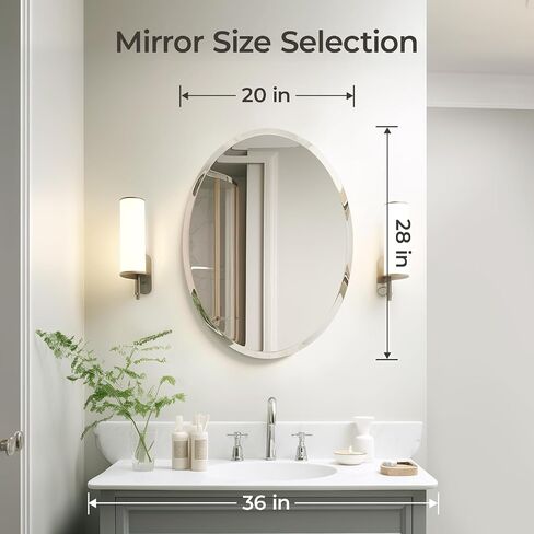 USHOWER Bathroom Mirror for Over Sink, 20x28 Inch Oval Frameless Mirror, Beveled and Polished, Decorative Wall Mirror for Bathroom, Bedroom, Vanity, Entryway, Modern and Elegant in Saudi Arabia