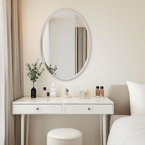 USHOWER Bathroom Mirror for Over Sink, 20x28 Inch Oval Frameless Mirror, Beveled and Polished, Decorative Wall Mirror for Bathroom, Bedroom, Vanity, Entryway, Modern and Elegant in Saudi Arabia