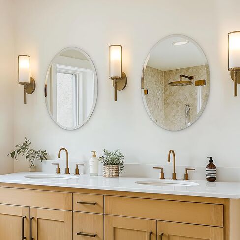 USHOWER Bathroom Mirror for Over Sink, 20x28 Inch Oval Frameless Mirror, Beveled and Polished, Decorative Wall Mirror for Bathroom, Bedroom, Vanity, Entryway, Modern and Elegant in Saudi Arabia