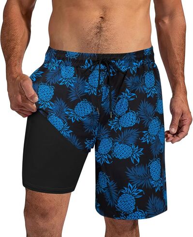 XiaoMoSha Mens Swim Trunks 9 Inch Board Shorts with Compression Liner Swimsuits Quick Dry Bathing Suit Pockets Swimwear S-2XL in Saudi Arabia