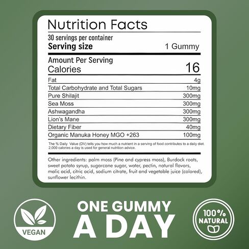 Cured 4 in 1 Gummies for Vitality with Pure Himalayan Shilajit for Men & Women, Lions Mane Mushroom, and Sea Moss Ashwagandha Supplements | Vegan & Non-GMO Neuropathy Supplements | Made in America in Saudi Arabia