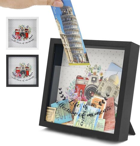 FramePro 8"x8" Seashell Holder Display case-Seashells Agates Shark Teeth Starfish Trinke, Seashell Collection Box Decorative Shadow Box with Real Glass ,Wall Mount or Tabletop (White) in Kuwait