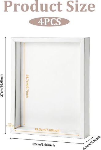 4 Pack 8 x 10 Shadow Box Frame, Shadow Boxes Display Cases 3D Wood Deep Shadowbox for Photos, Dried Flowers, Handicrafts Picture Frames for Wall Tabletop(White) in Kuwait