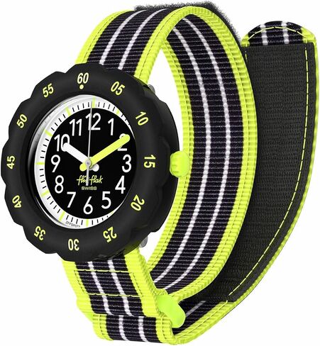 Flik Flak Boy Kids Watch Casual Black Bio-sourced Quartz Waterproof Loop in NEON in Kuwait