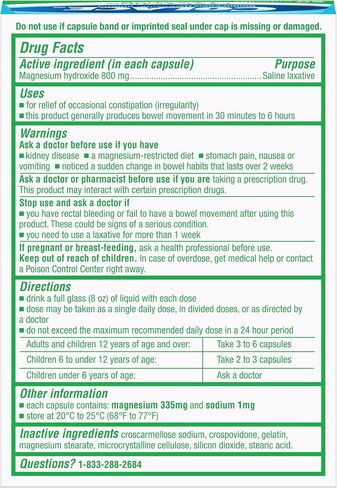 Colace Saline Laxative 60 Capsules Fast Acting Gentle Constipation Relief for Adults, Gentle Magnesium Hydroxide Formula, Non-Stimulant Laxative, Severe Constipation Relief in Kuwait