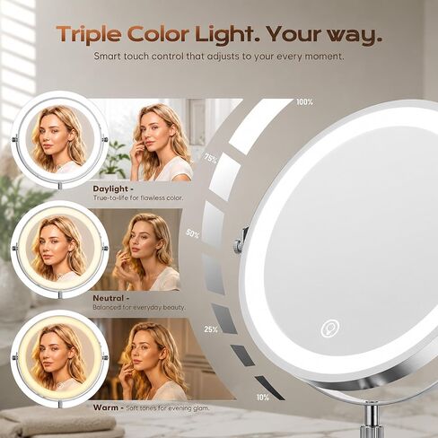 Dienmern Lighted Makeup Mirror, 1X/20X Double-Sided Magnifying Vanity Mirror with Lights, 360° Rotation, 5000mAh Rechargeable Adjustable Brightness with 3 Colors for Dorm, Living Room, Women Gift in Saudi Arabia