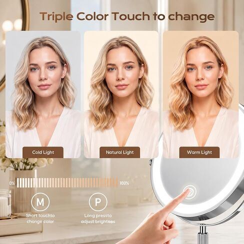 Dienmern Lighted Makeup Mirror, 1X/20X Double-Sided Magnifying Vanity Mirror with Lights, 360° Rotation, 5000mAh Rechargeable Adjustable Brightness with 3 Colors for Dorm, Living Room, Women Gift in Saudi Arabia